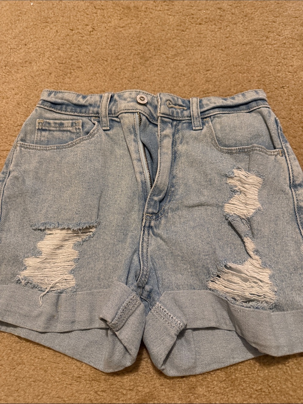 Hollister Light Blue Distressed Denim Cuffed Shorts